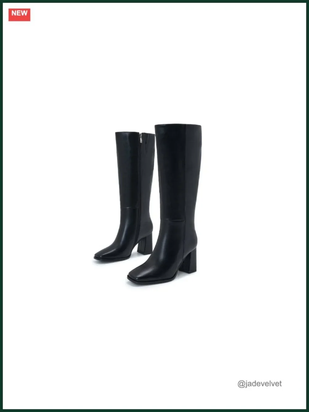 Wide Calf Knee High Boots Women Square Toe Chunky Heel PU Leather Zip Tall Boots